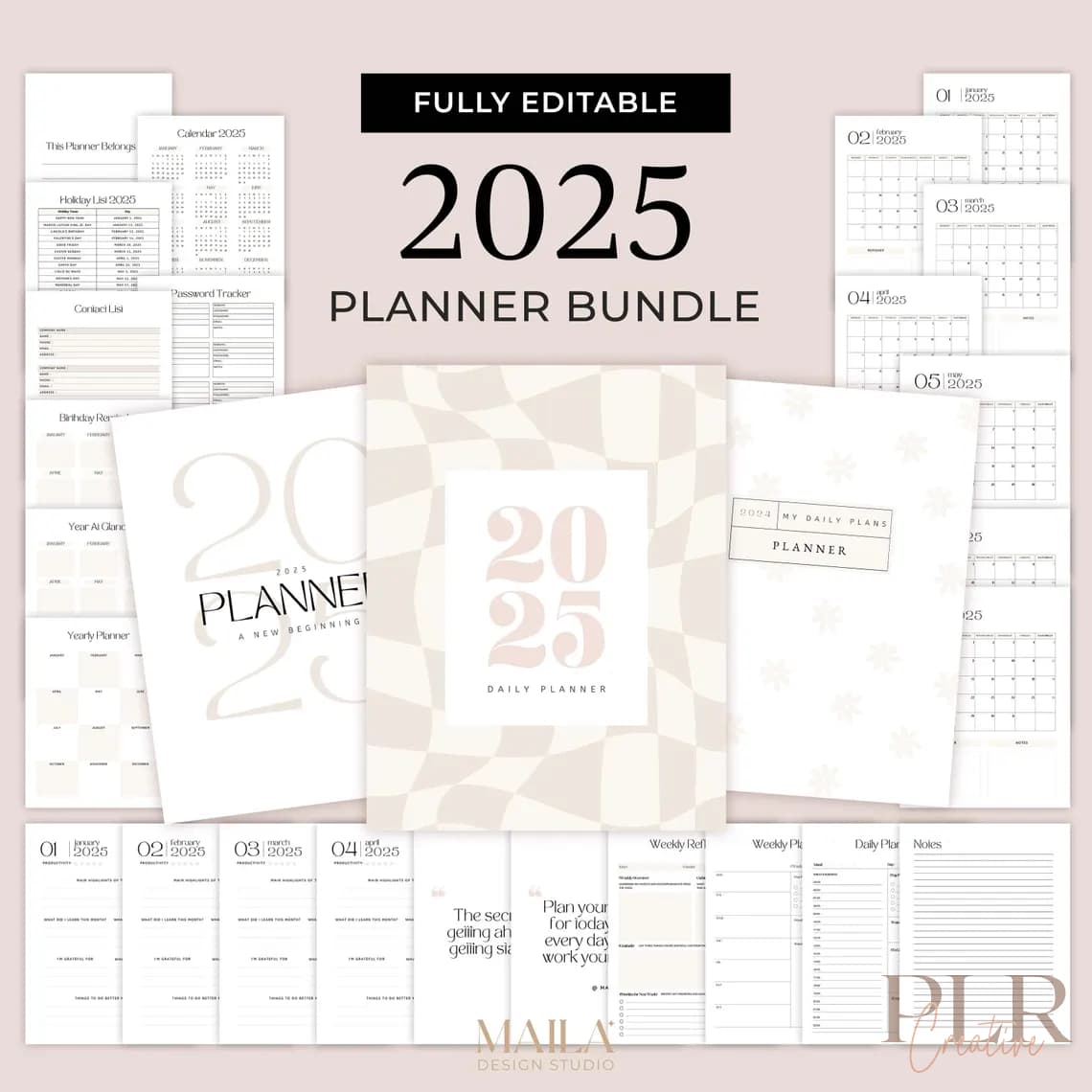 2025 Beige Planner Template – Extra Covers Included