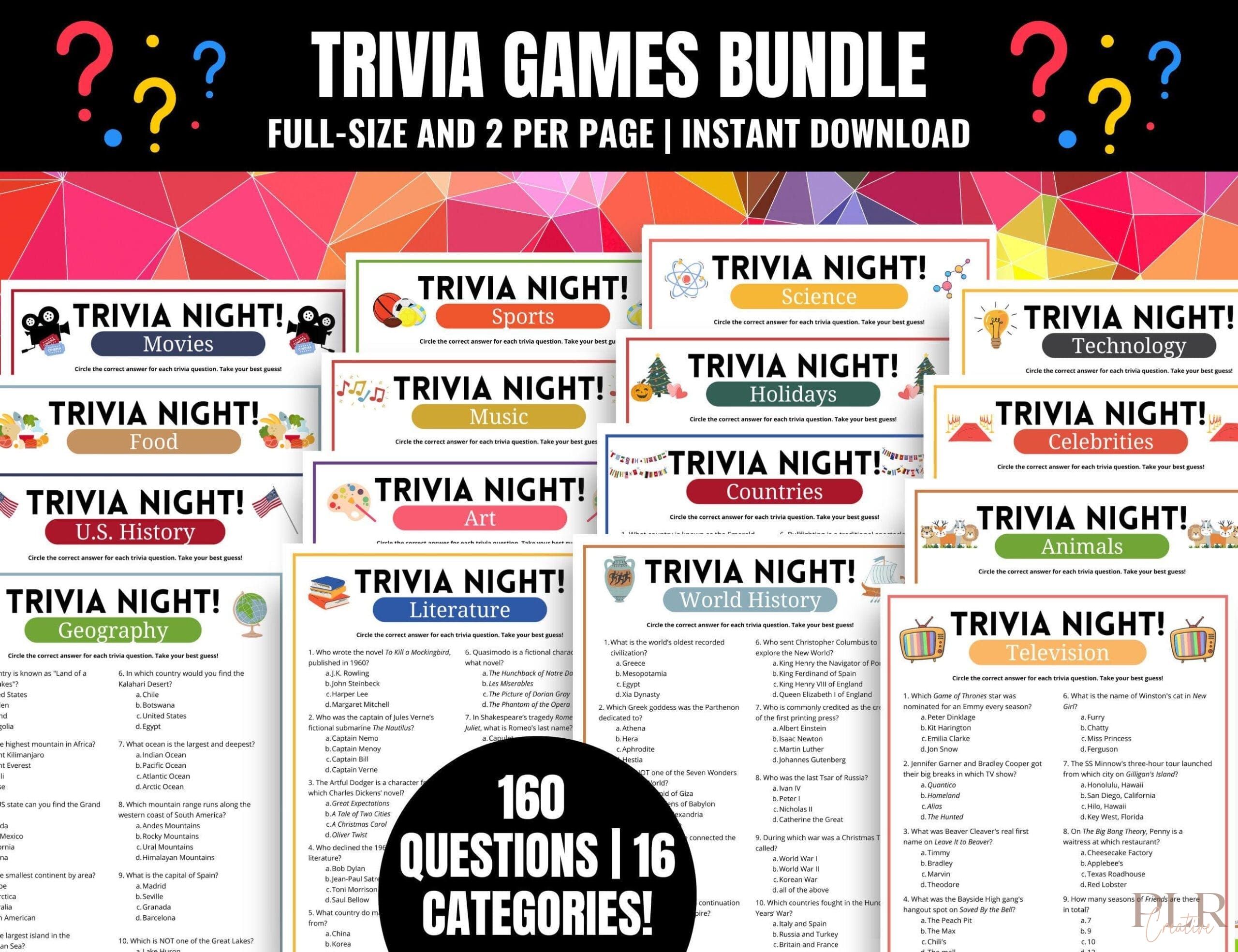 Trivia Games Printable Bundle: 16 Fun Categories