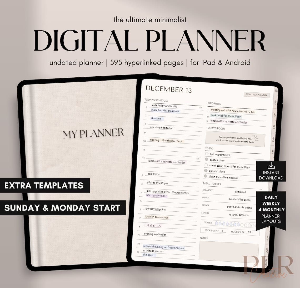 Undated Digital Planner for iPad & Android – Goal-Setting & Organization