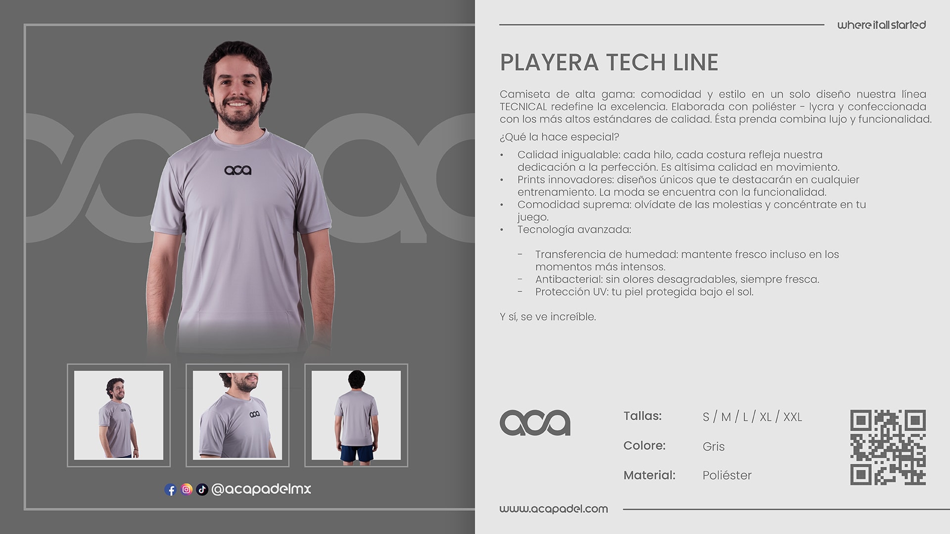 Descripción de PLAYERA TECH LINE GRIS