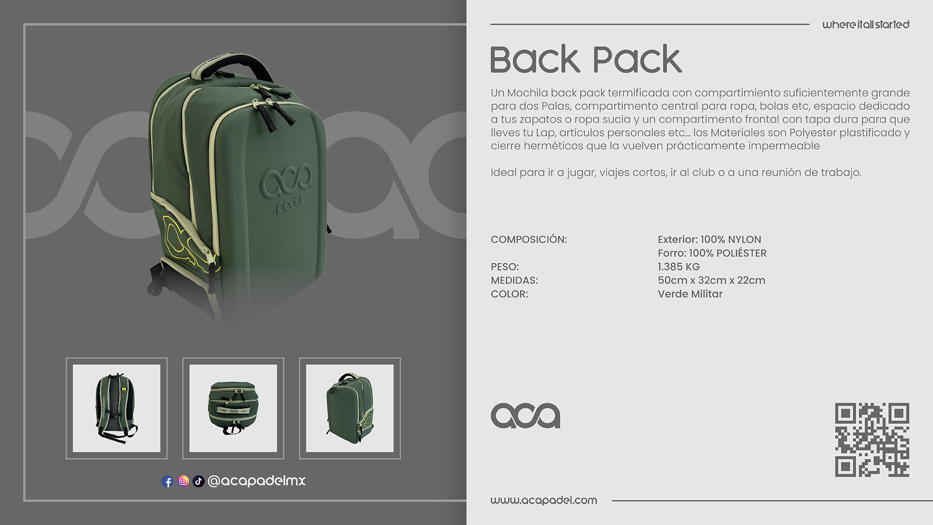 Descripción de BACK PACK VERDE