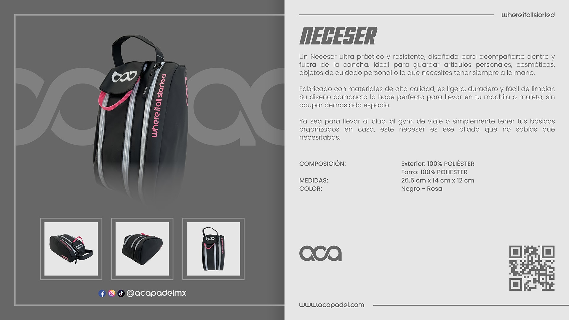 Descripción de NECESER NEGRO - ROSA