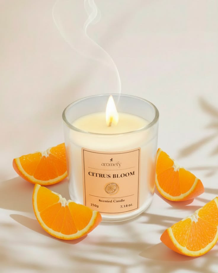 Aromefy Citrus Bloom Scented Candle – 210g (7.14 oz) Frosted Glass Jar Natural Wax Candle for Energy, Aromatherapy & Refreshing Home Ambiance