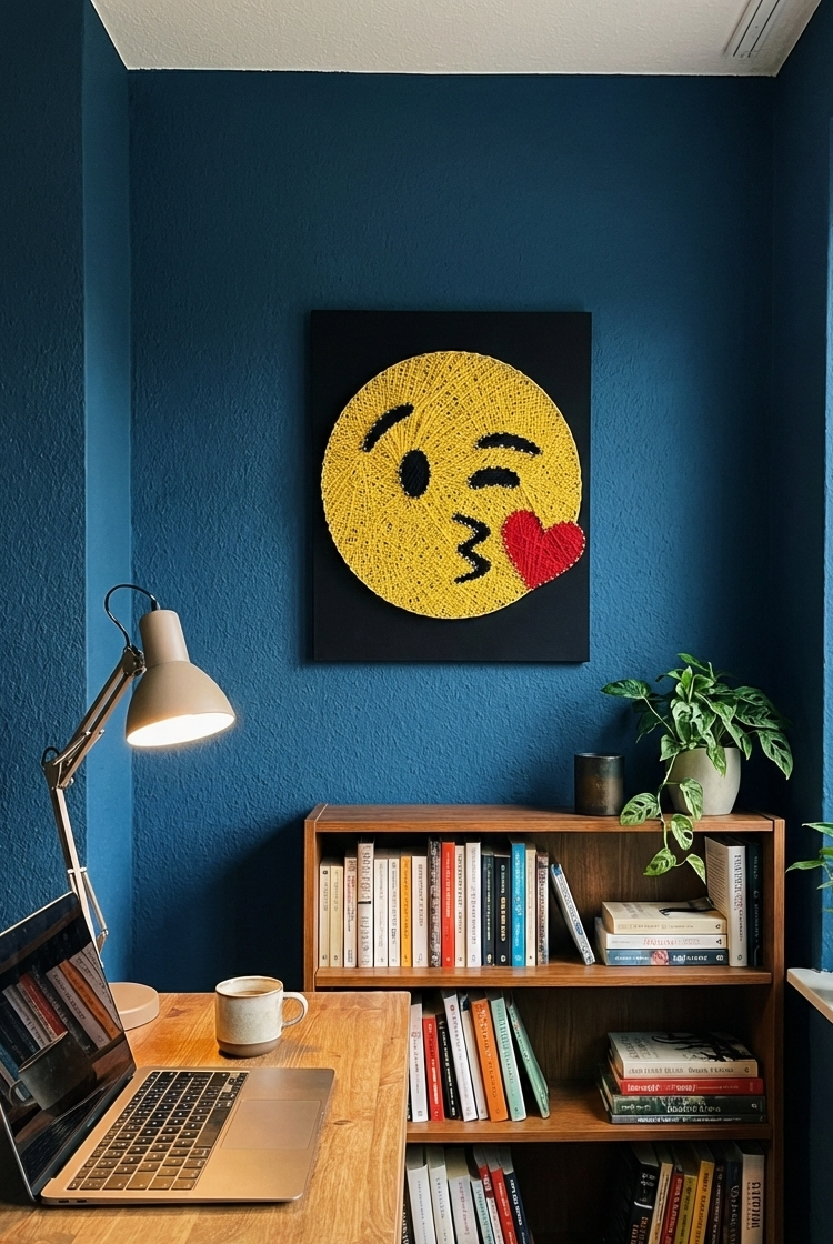 Handcrafted Emoji String Art Wall Decor – Mauno’s Decor 3D Blowing Kiss Heart Thread Art on Solid Wood Base
