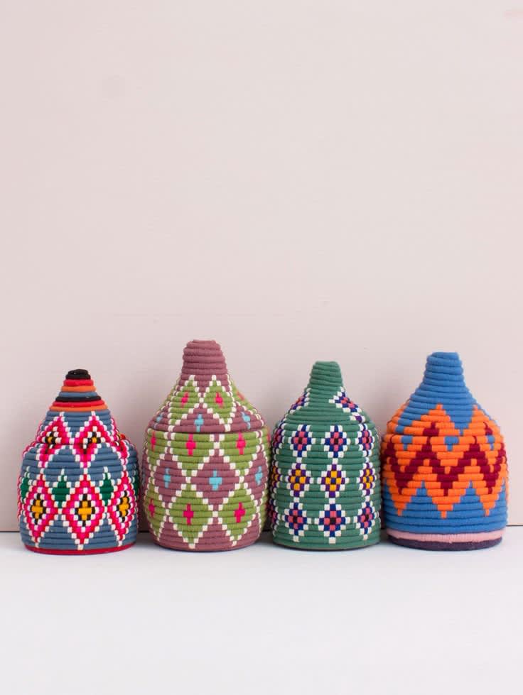 Authentic Nubian Harari Lidded Basket – Mauno’s Decor Handwoven Colorful Coiled Storage Jar & Decorative Art Piece