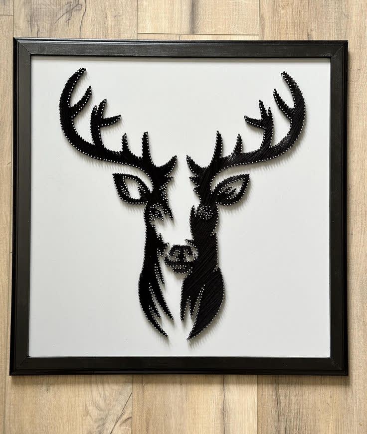 Minimalist Deer Antler String Art – Mauno’s Decor Modern 3D Geometric Stag Wall Decor on Framed Canvas