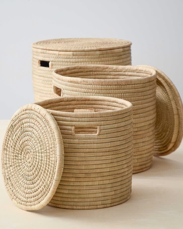 Authentic Malawian Salima Storage Baskets – Mauno’s Decor Handwoven Natural Fiber Lidded Laundry & Organization Bins