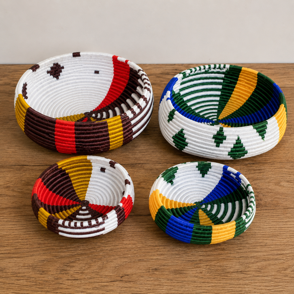 Handwoven African Decorative Basket Bowl Set – Colorful Woven Sisal Bowls for Home Décor, Fruit Display & Boho Table Styling (Set of 4)