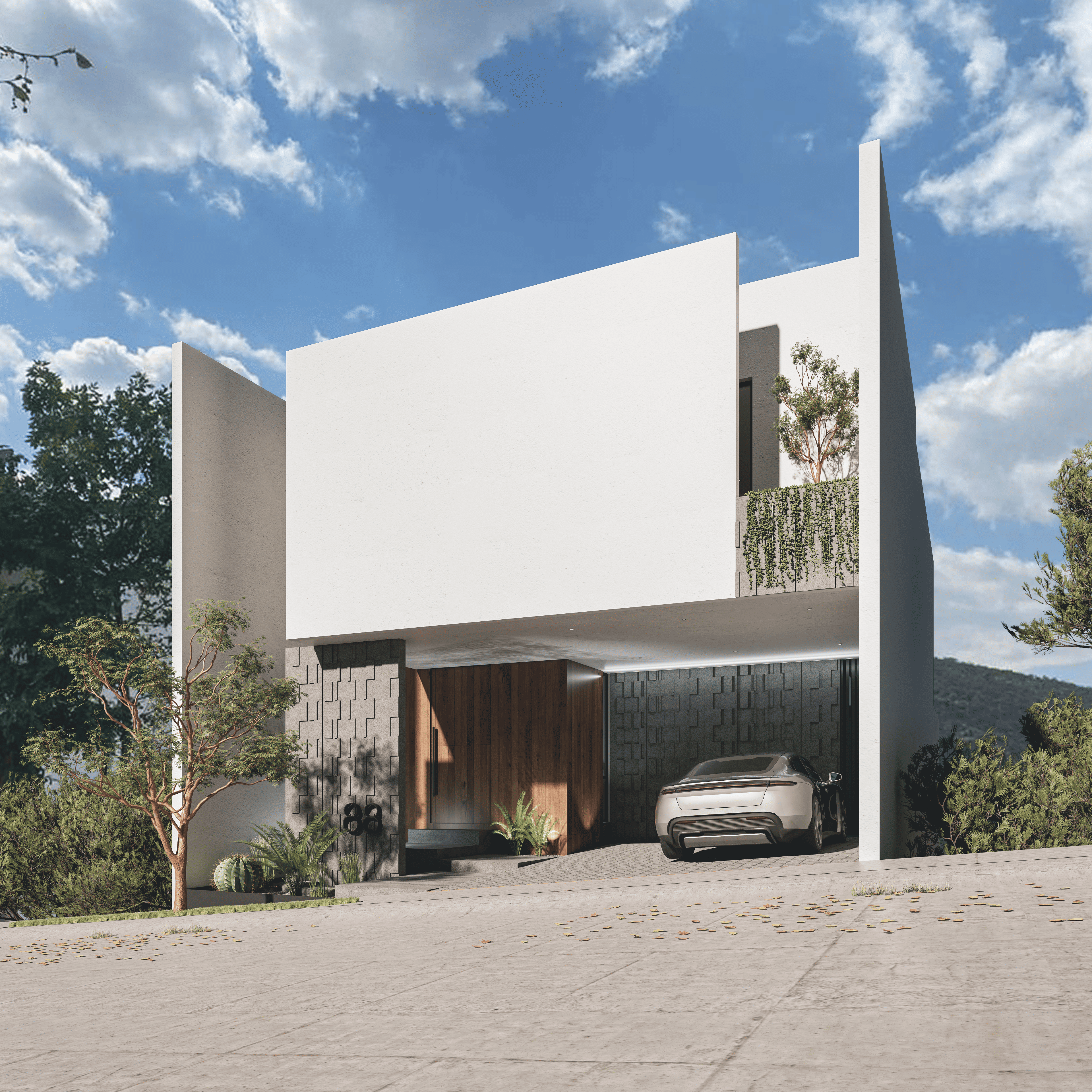 Diseño de fachada de residencia en privada exclusiva, Monterra San Luis Potosí.