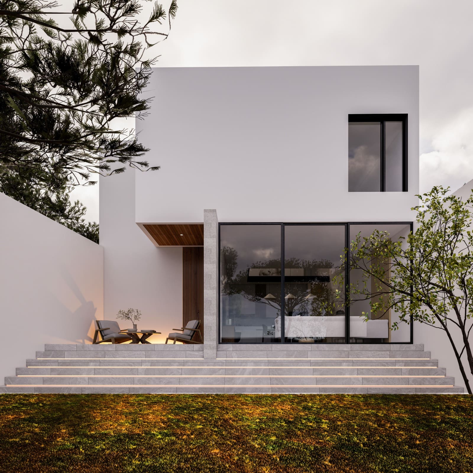 Fachada posterior moderna en residencia