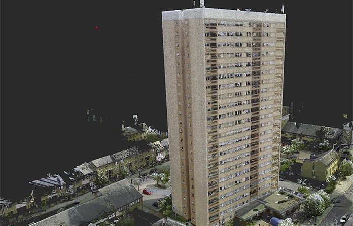 Point cloud survey of Clarion’s 22-storey Clare House in Bow, east London Point cloud survey of Clarion’s 22-storey Clare House in Bow, east London