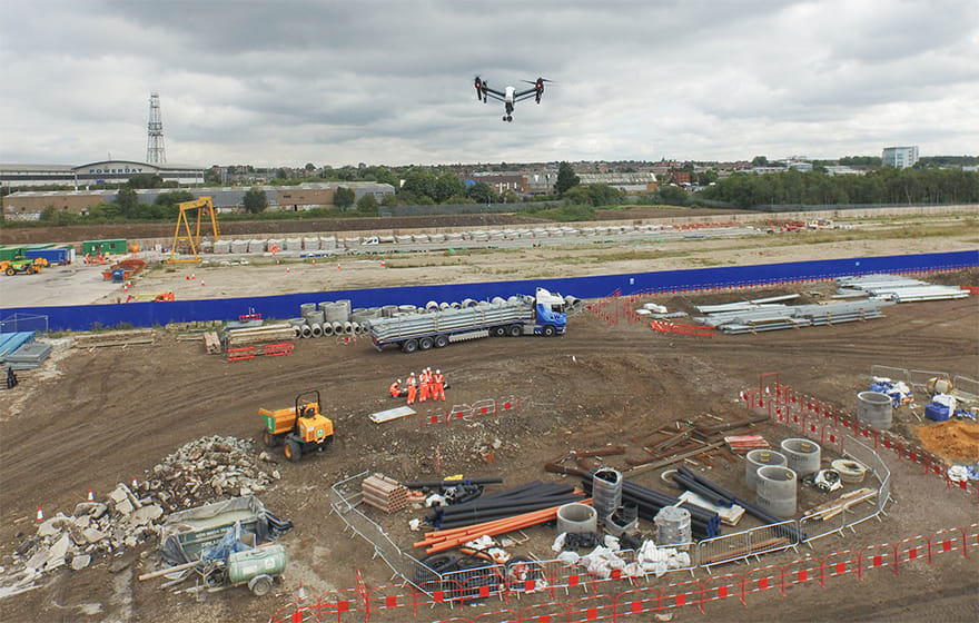 Drones have been used to undertake surveys on Crossrail sites Drones have been used to undertake surveys on Crossrail sites
