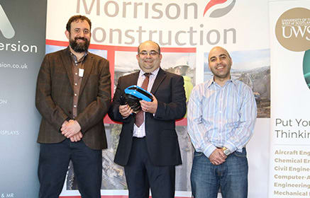 Image: (l-r) Animmersion operations director, Sam Harrison; Morrison Construction Scottish Water Operations Director, Stephen Slessor; and University of the West of Scotland senior lecturer in construction engineering, Mohamed Abdel-Wahab Image: (l-r) Animmersion operations director, Sam Harrison; Morrison Construction Scottish Water Operations Director, Stephen Slessor; and University of the West of Scotland senior lecturer in construction engineering, Mohamed Abdel-Wahab