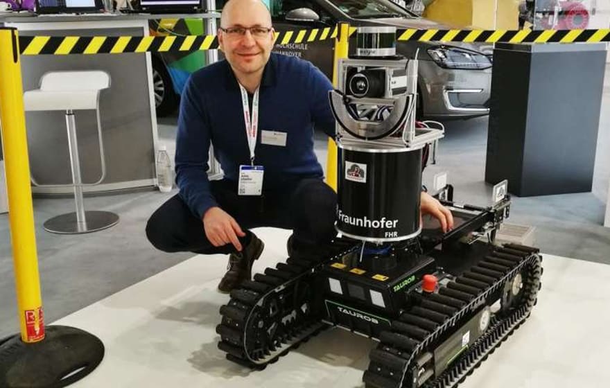 Image: Professor Lilienthal and the latest prototype of the SmokeBot (Örebro University) Image: Professor Lilienthal and the latest prototype of the SmokeBot (Örebro University)