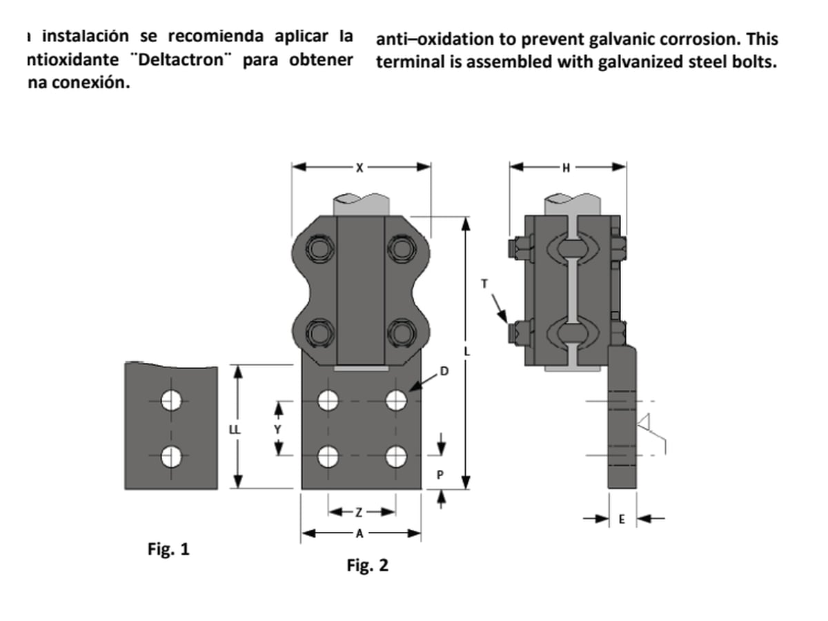 HZ45A-4N | HZ45A-4N | Terminal subestación a superficie plana | tubo aluminio 4" | 4 ojillos | Delta Conectores