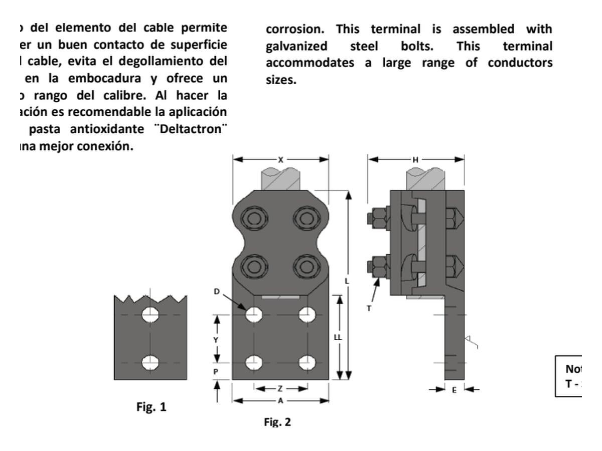HZR17A-2N | HZR17A-2N | Terminal subestación a superficie plana | cable aluminio/ACSR | 250–400 kcmil | 2 ojillos | Delta Conectores