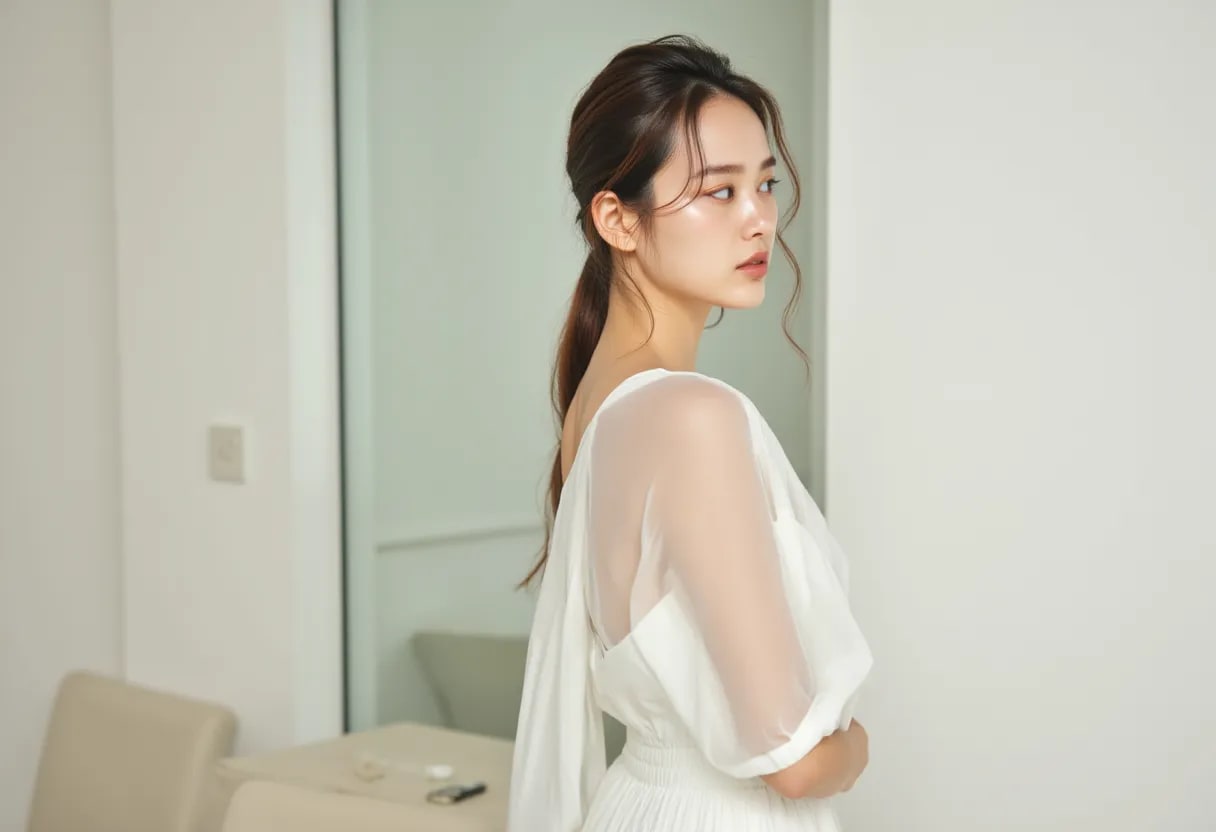 전문적인 오피스룩과 과즙 메이크업