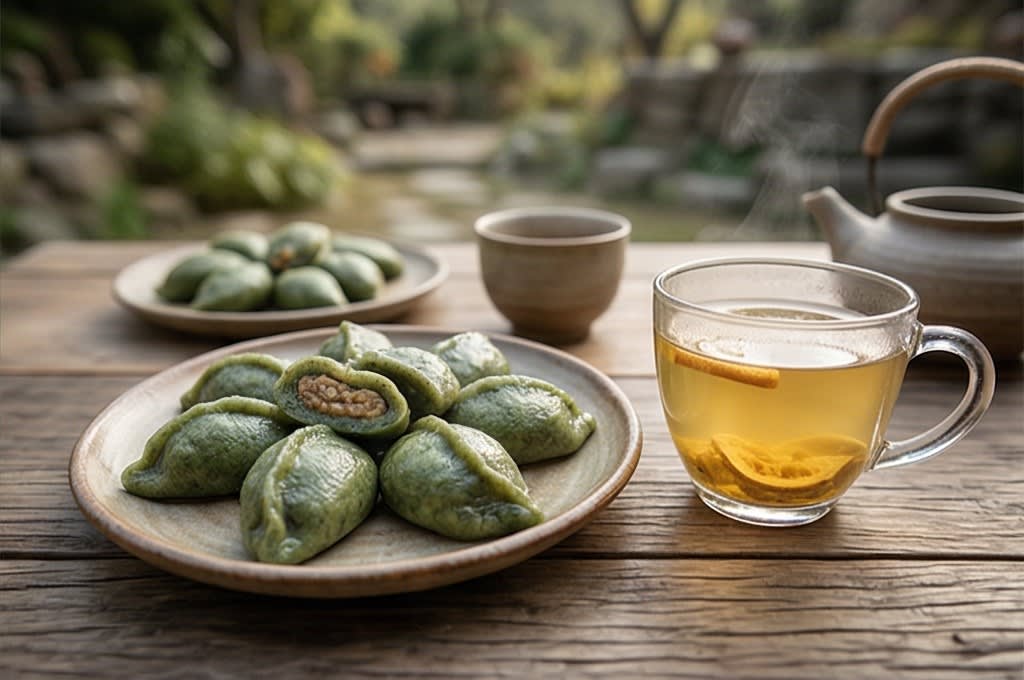 매실차와 어우러진 송편 단면