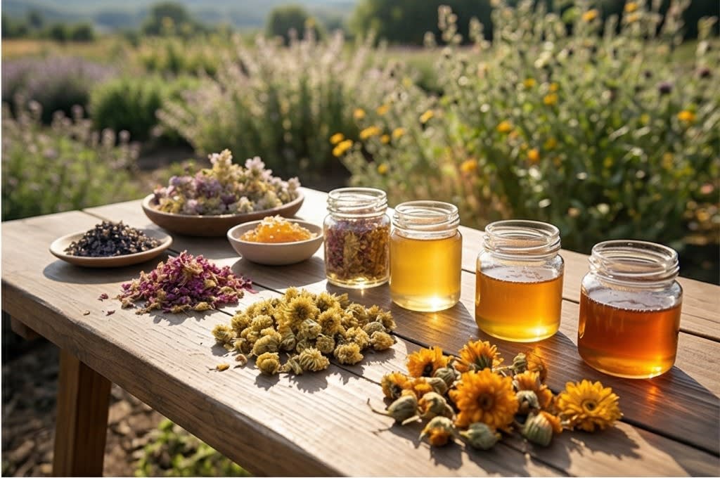 자연 속 꽃차와 꿀