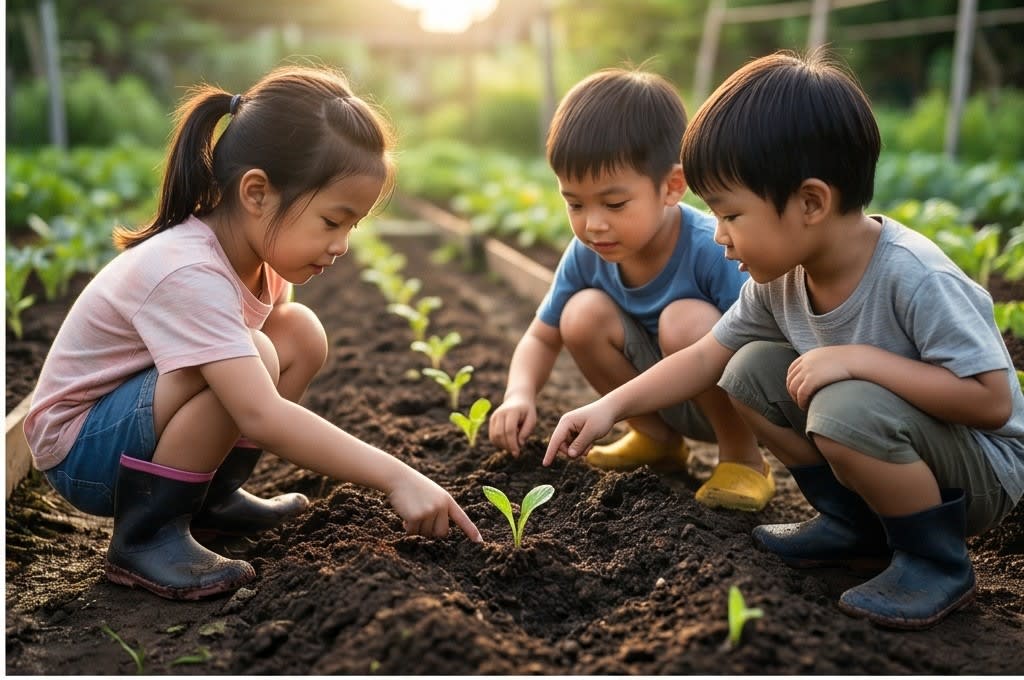 새싹을 관찰하는 아이들