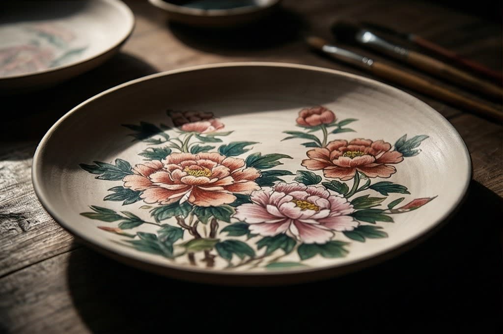 역광으로 입체감이 살아난 목단꽃 접시