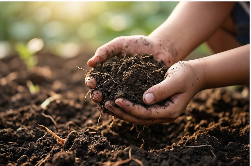 비옥한 흙을 감싸 쥔 손