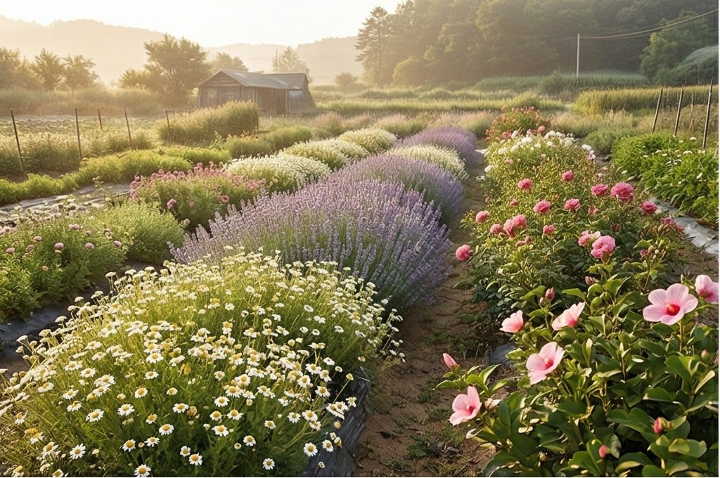 백화초 농원의 자연 꽃밭 전경