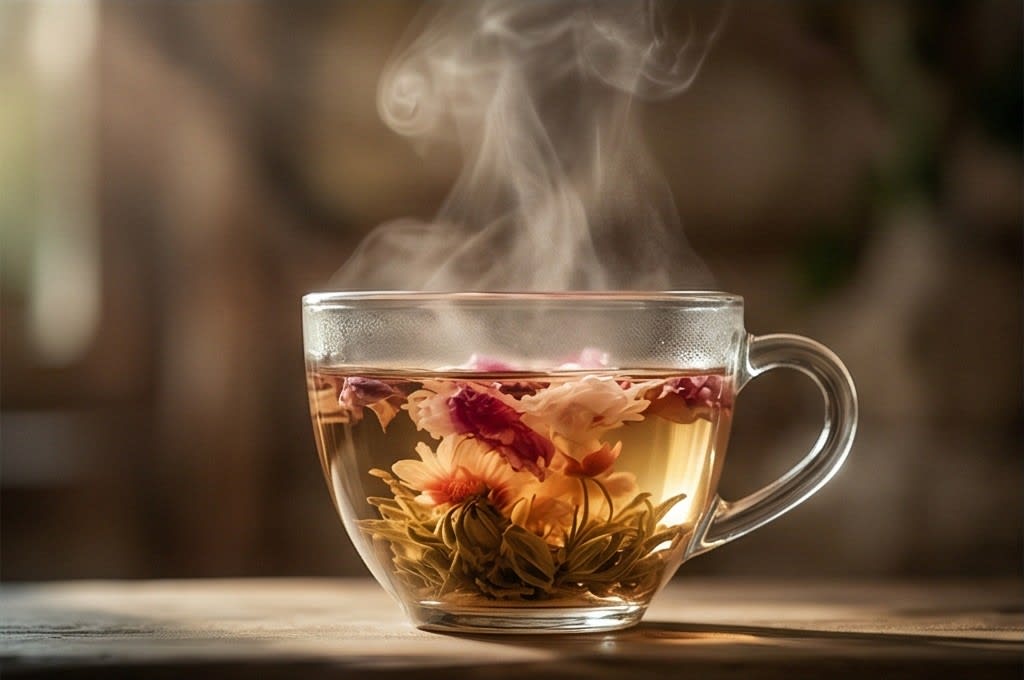 잔 속 피어나는 꽃잎