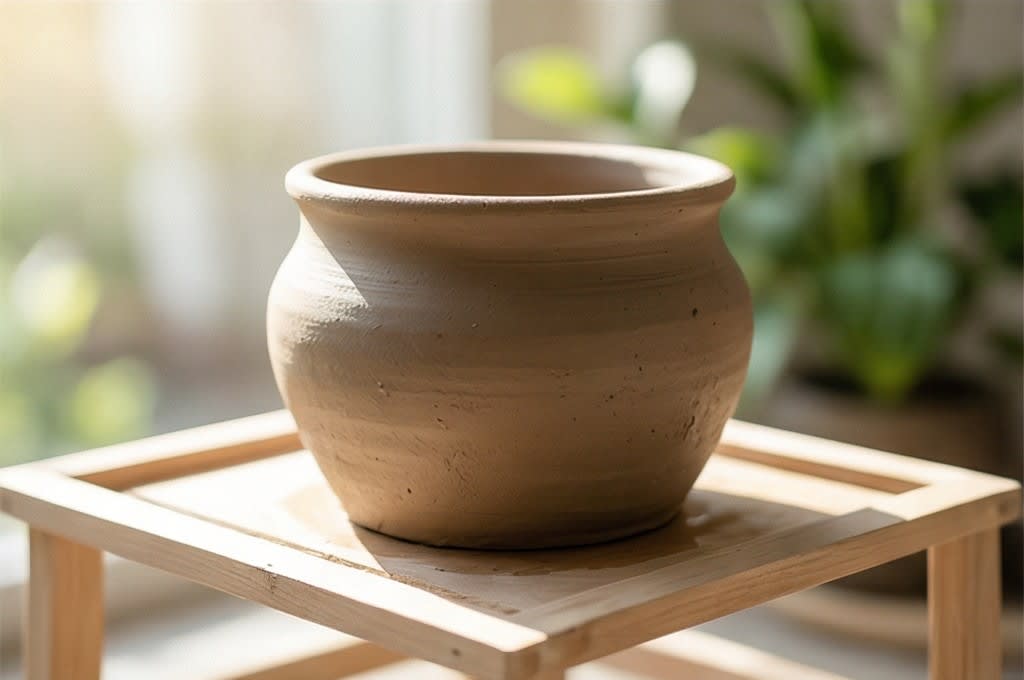 흙 질감이 돋보이는 완성된 토분