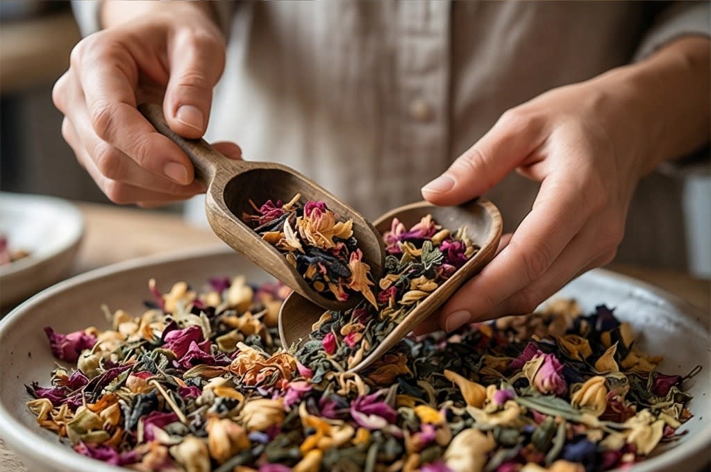 꽃차 원료를 섬세하게 블렌딩