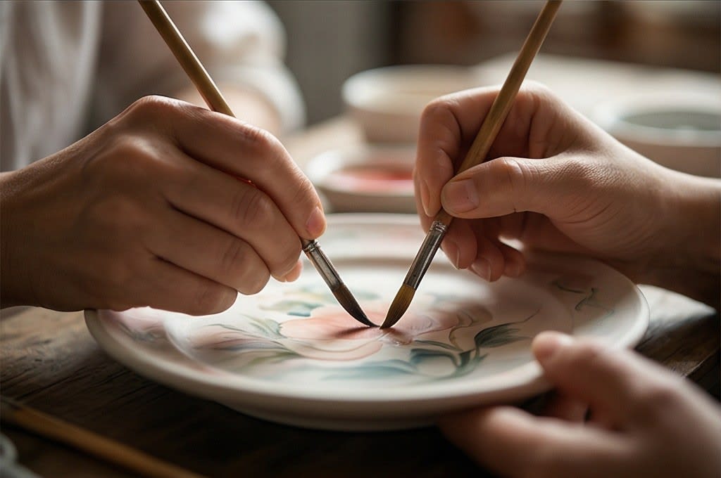 전문가와 함께 꽃잎을 채색하는 손