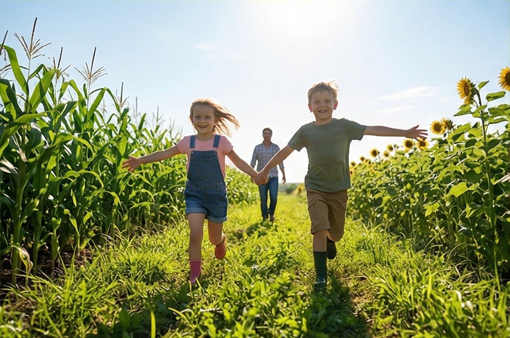 아이들이 밭에서 활기차게 뛰어노는 모습