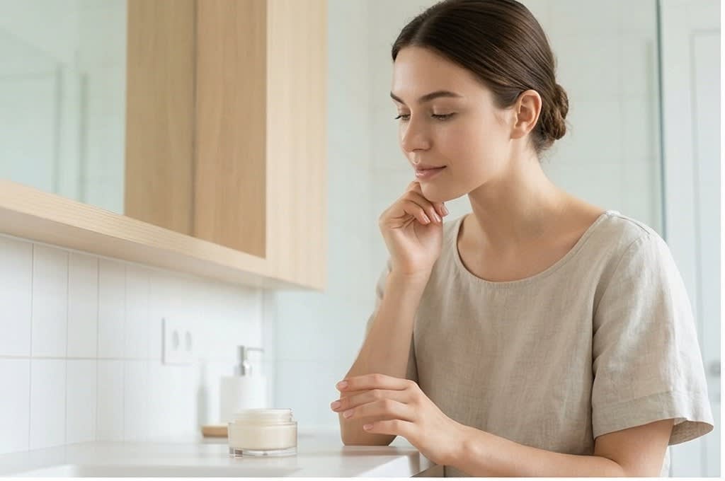 스킨케어 루틴을 준비하는 모습