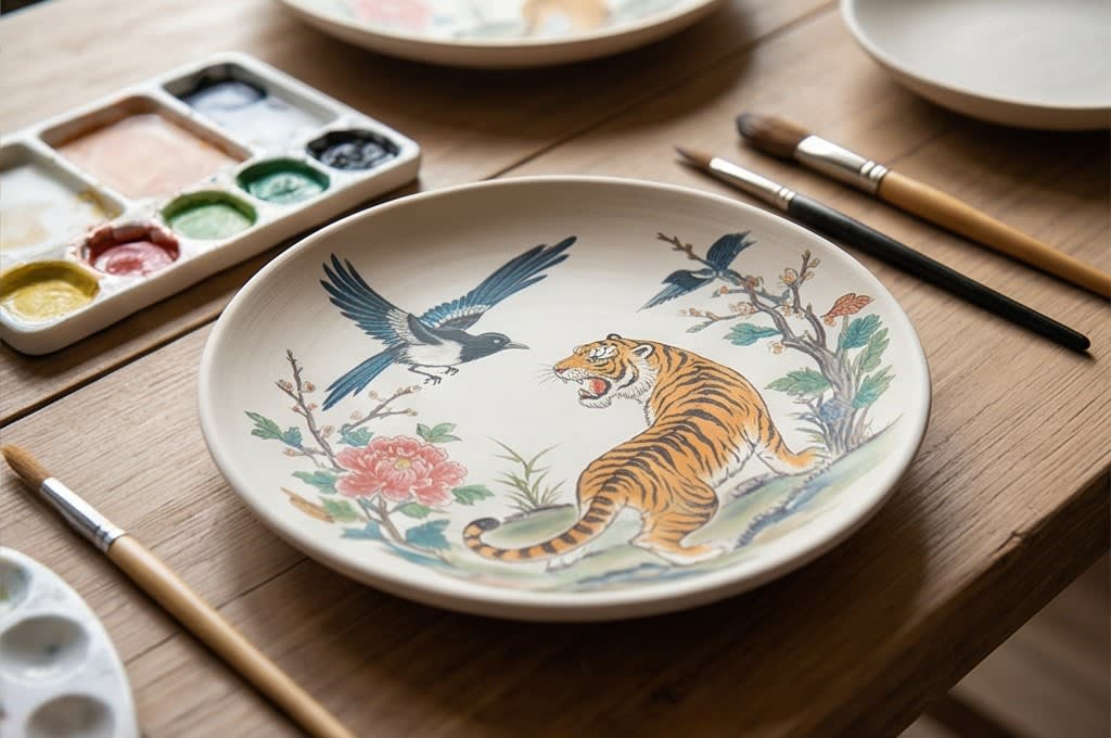 민화 접시 채색 작업 현장