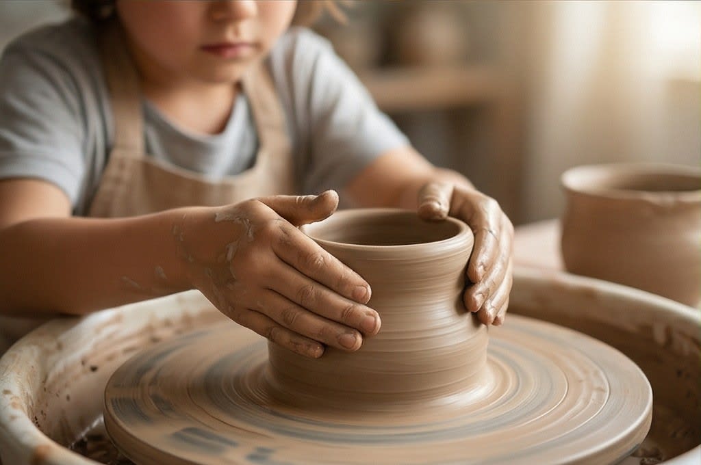 흙으로 도자기를 빚는 아이