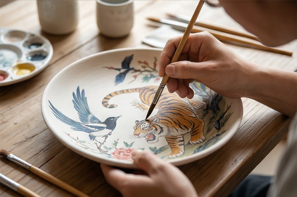 민화 호랑이 세밀화 작업