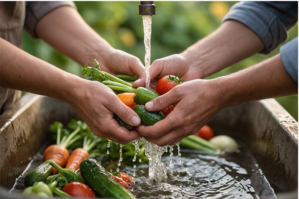채소 씻는 정성 어린 손길