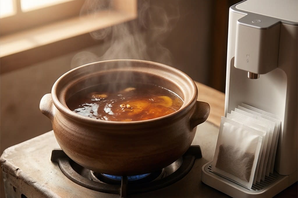 간편하게 차를 우려내는 모습