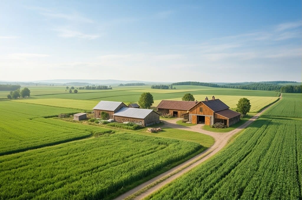 광활한 농가 항공 전경
