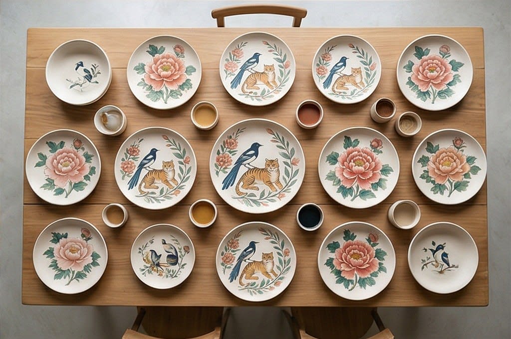 다양한 민화 접시 전시