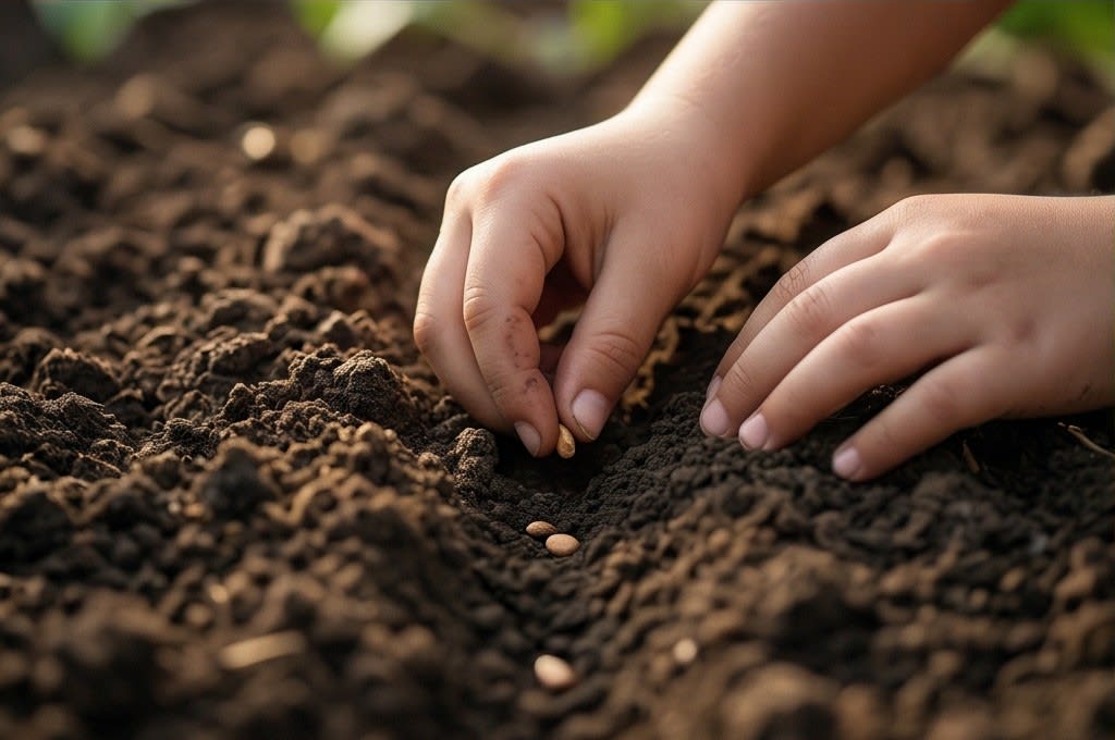 씨앗을 심는 아이의 손길