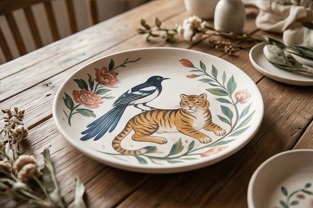 평화로운 민화 접시 작품