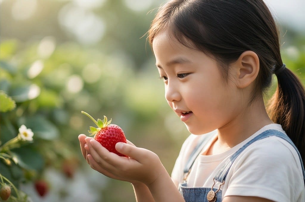 아이가 딸기 들고 있는 모습