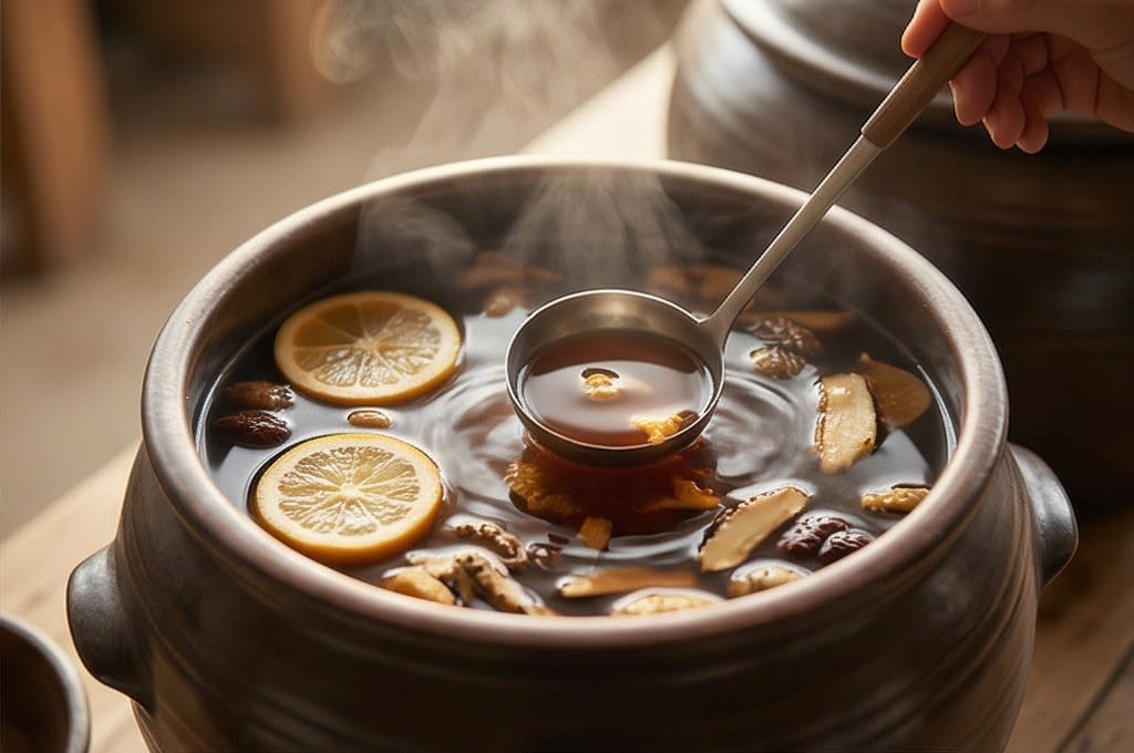 옹기솥에서 달여지는 댕유자