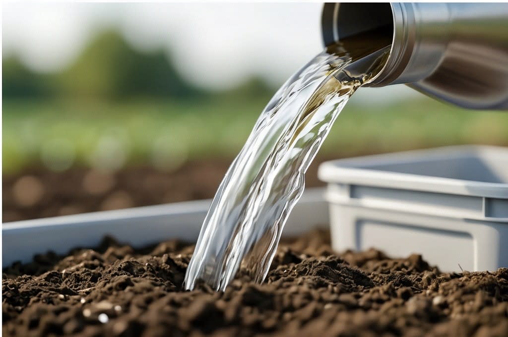 Refined Liquid Fertilizer Sprayed on Soil