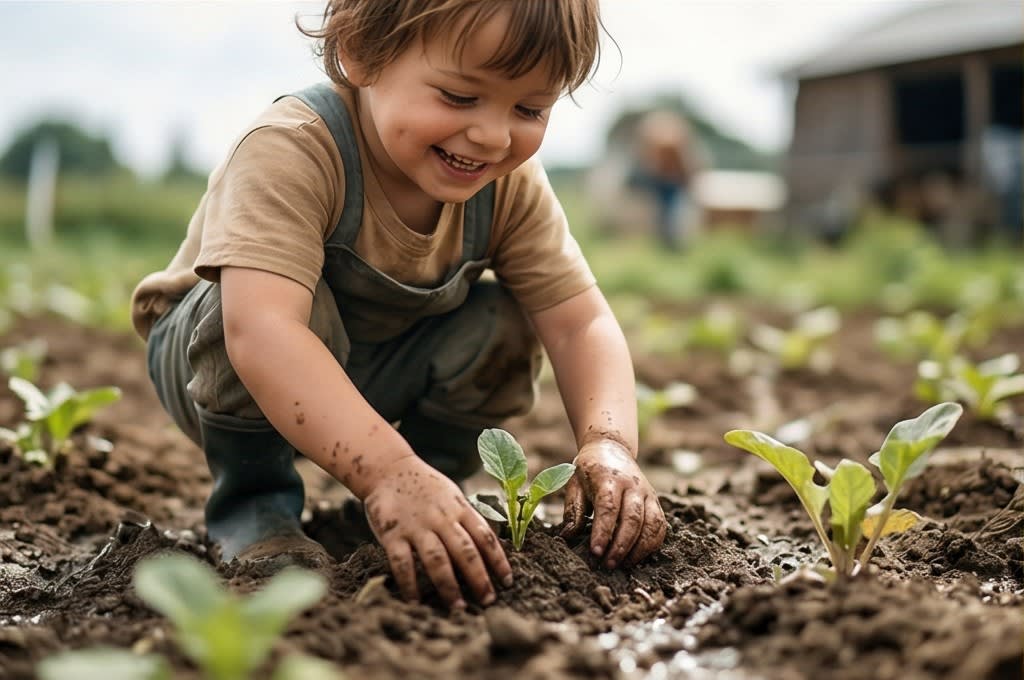 아이가 식물 심는 농촌 체험