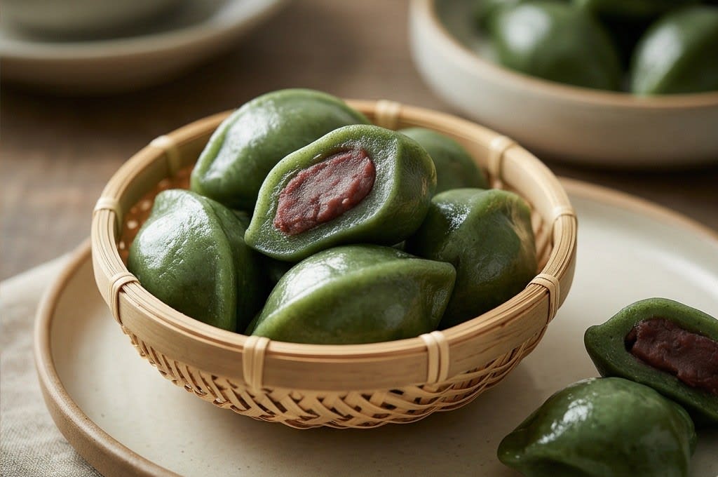 정갈한 대나무 바구니 모시송편