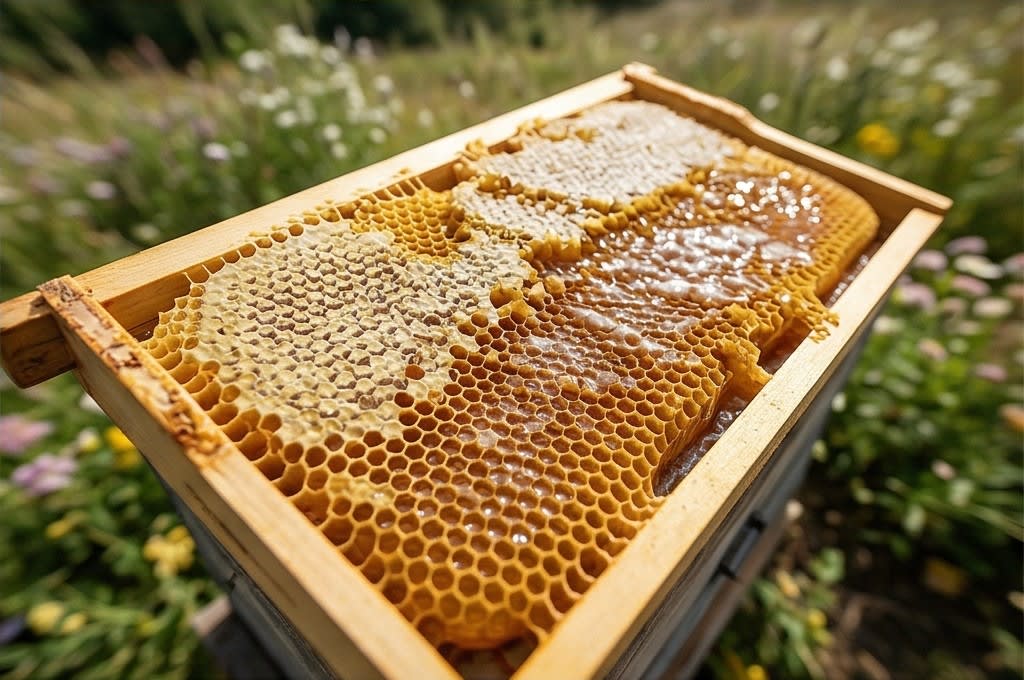 꽃밭 속 나무 벌집 채꿀