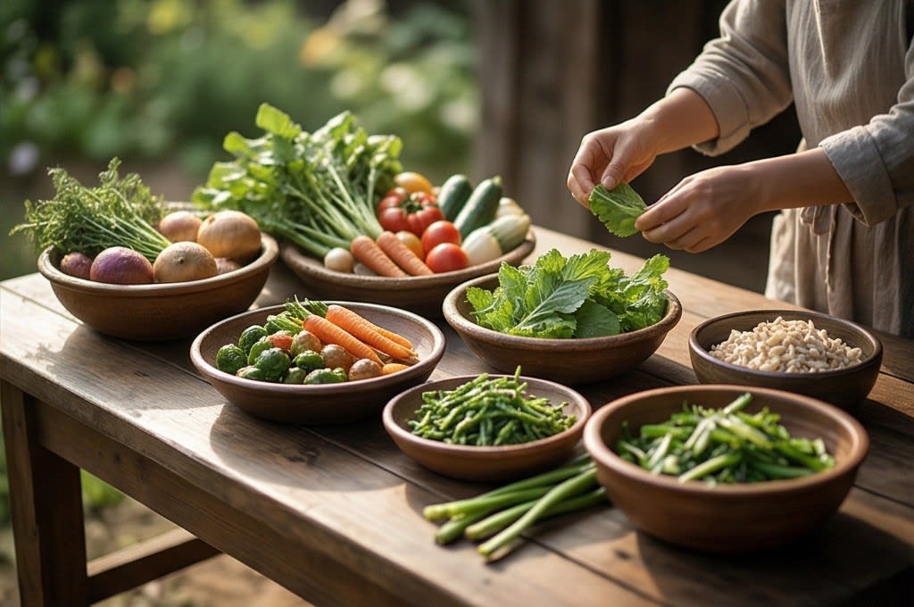 신선한 채소 다듬기