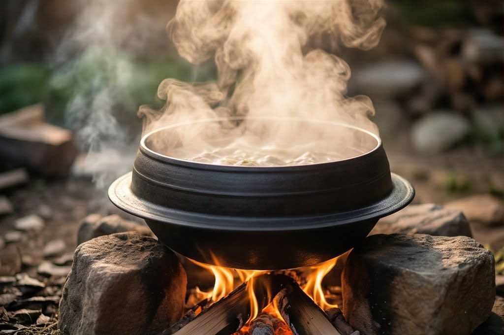 가마솥에서 익어가는 음식